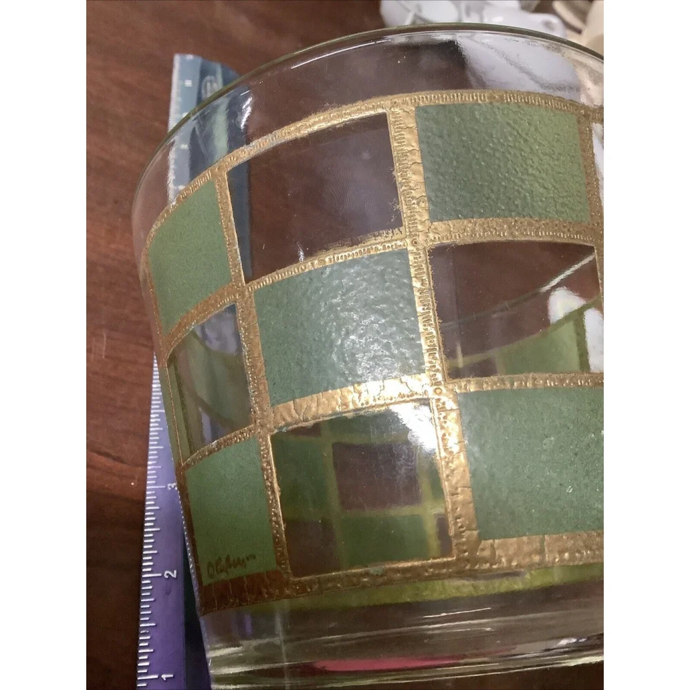 Culver 22K Gold Green Ice Bucket 4.75” MCM Vintage